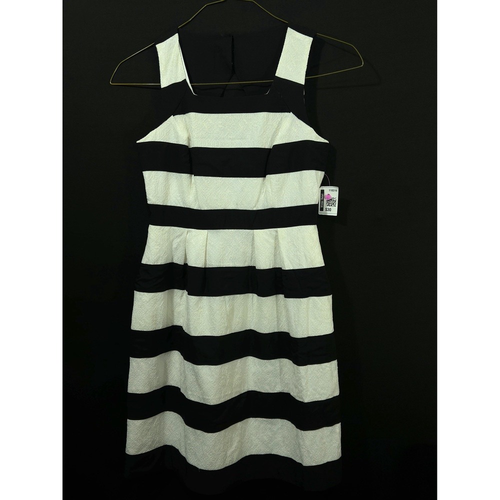 INC International Concepts Cream Lace‎ Black Stripe Sleeveless Midi Dress Size 4